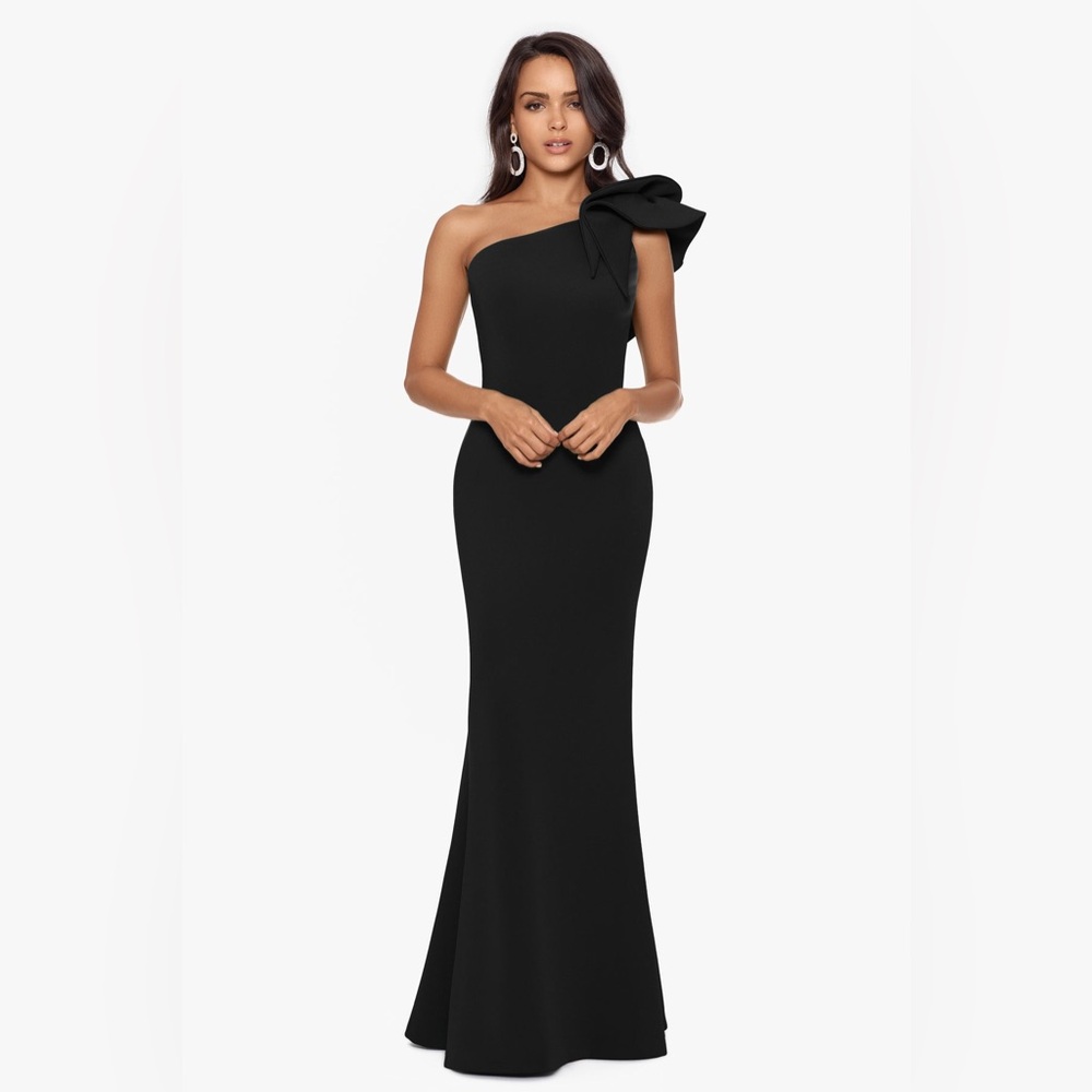 NWT Betsy and Adam "DAISY" LONG SCUBA CREPE ONE SHOULDER DRESS